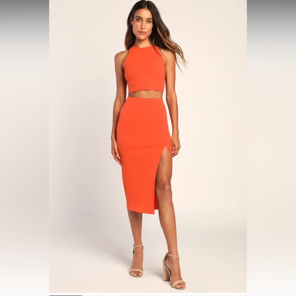 NWT LuLu's Absolute Edge Coral Sleeveless Two-Piece Bodycon Midi Dress - Size M
